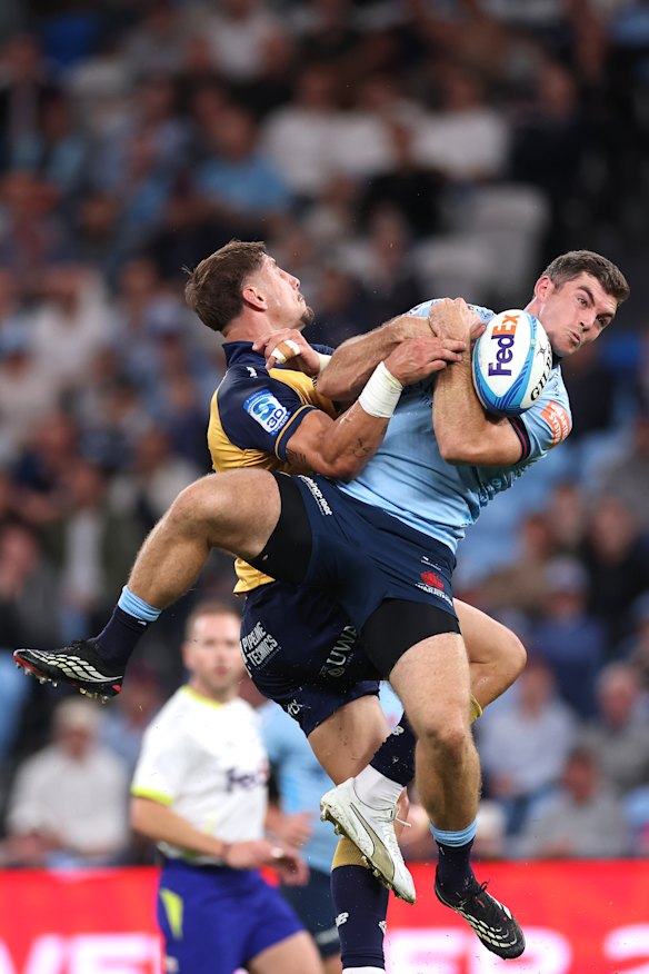 The Waratahs’ Lawson Creighton did a great job of negating Zac Lomax’s impact in the air.