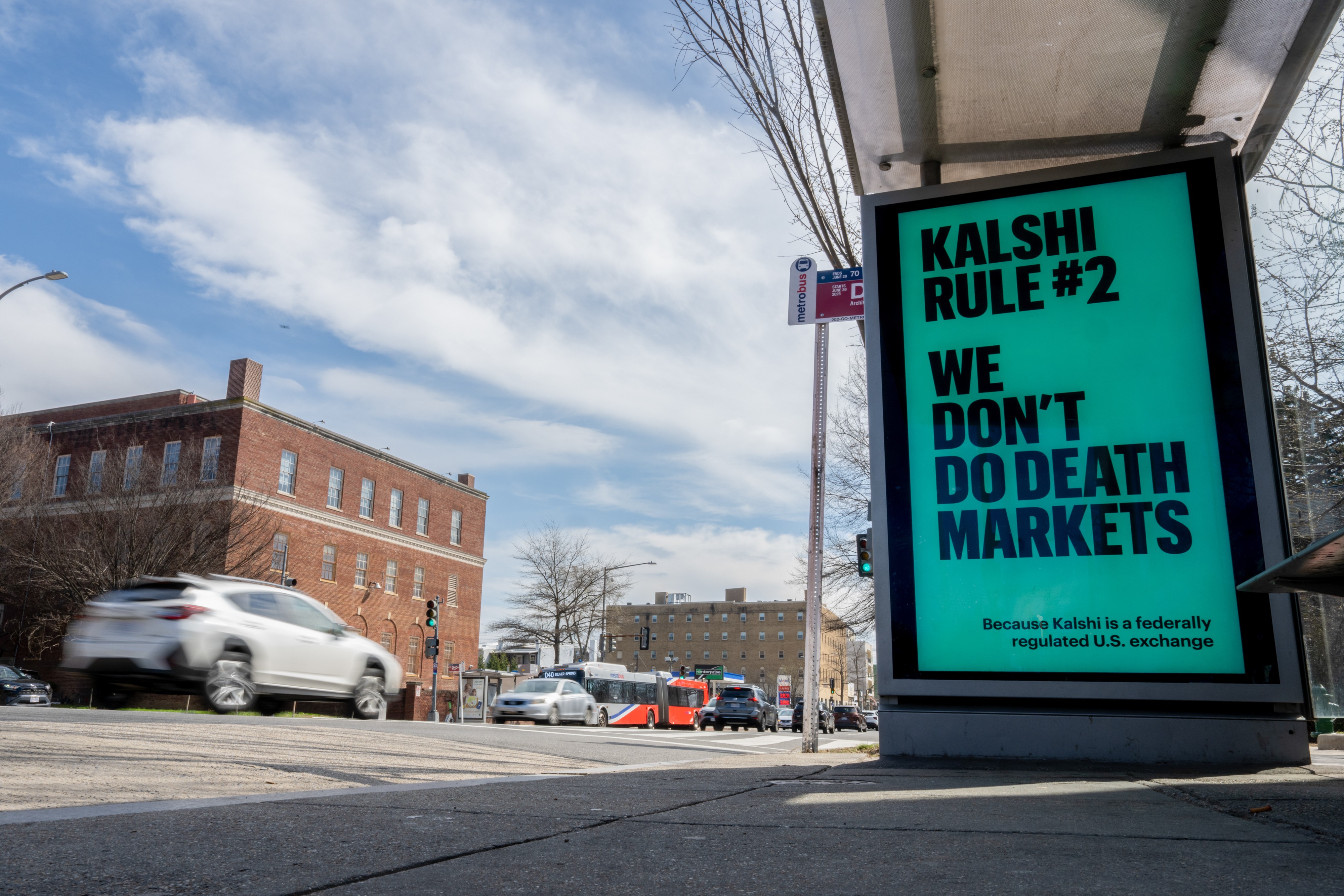 A Kalshi advertisement at a bus stop in Washington, DC