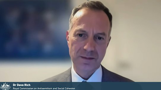 Dr Dave Rich, appeared via video link, before the Royal Commission for Antisemitism and Social Cohesion.