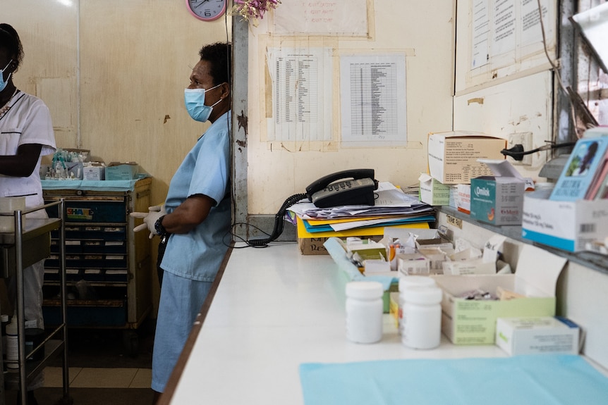 A photo of staff at Buka hospital wearing masks.