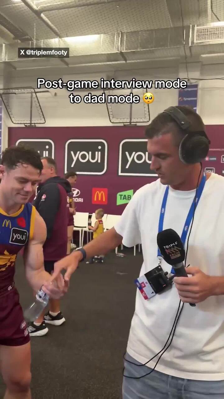 Lachie Neale's beautiful post game moment with daughter