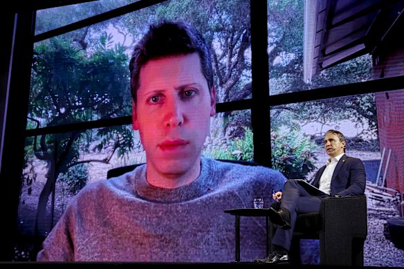 OpenAI CEO Sam Altman (virtual) with CommBank CEO Matt Comyn.