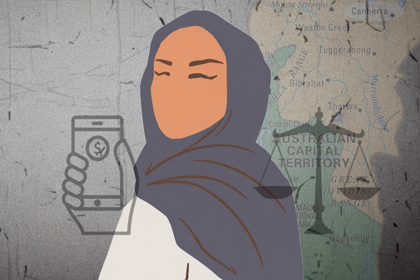A clip art image of a woman with a phone and legal scales.