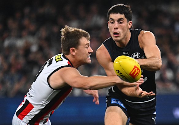 Under the pump: Blues midfielder Adam Cerra.