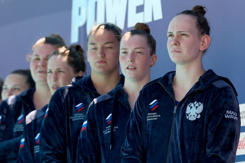 Russian Women's Water Polo players stand