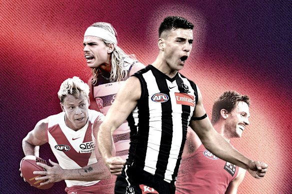 Stars of the game: Isaac Heeney (Sydney), Bailey Smith (Geelong), Nick Daicos (Collingwood) and Noah Anderson (Gold Coast).
