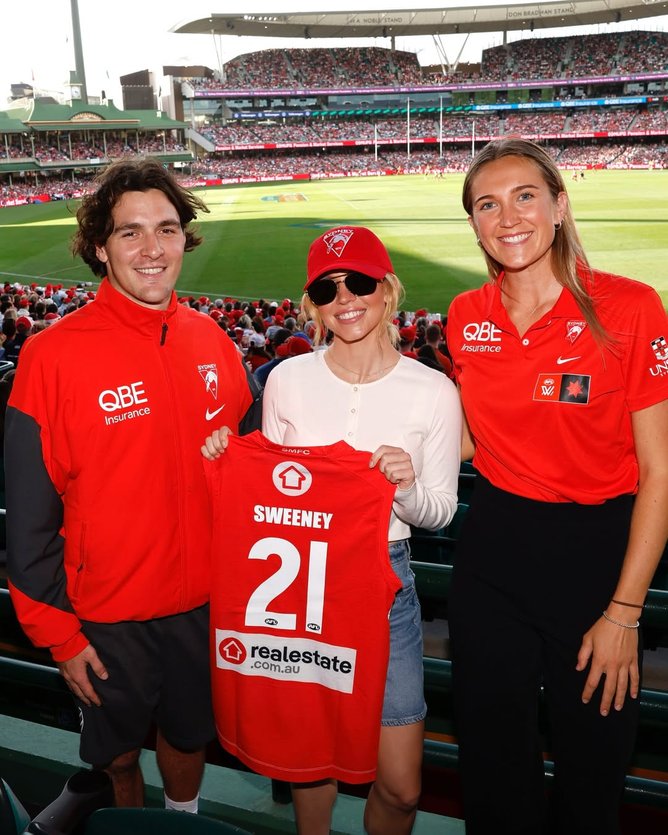 Sydney Sweeney attends the Sydney Swans v Melbourne Demons game in Sydney on Sunday Picture: unknown