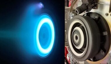 Example of an electric propulsion thruster (this image features an electric Hall thruster) that could be used to send humans to Mars one day. (Credit: NASA/JPL-Caltech)