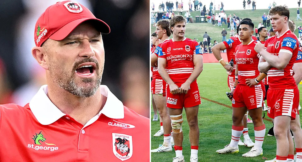 Dean Young (L) has so far failed to turn around the fortunes at the winless Dragons since taking over as interim coach. Pic: Getty