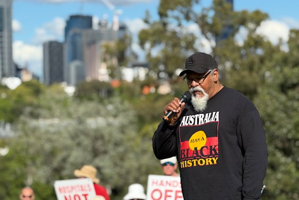 Uncle Adrian Burragubba says Victoria Park is sacred land for First Nations people.