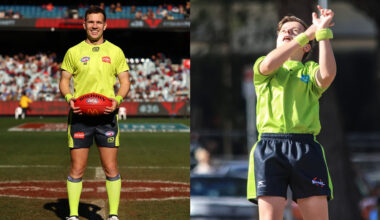 AFL Umpire Nick Jankovskis joins junior umpire James Gunther
