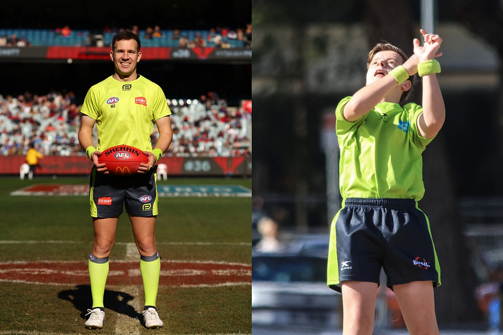AFL Umpire Nick Jankovskis joins junior umpire James Gunther