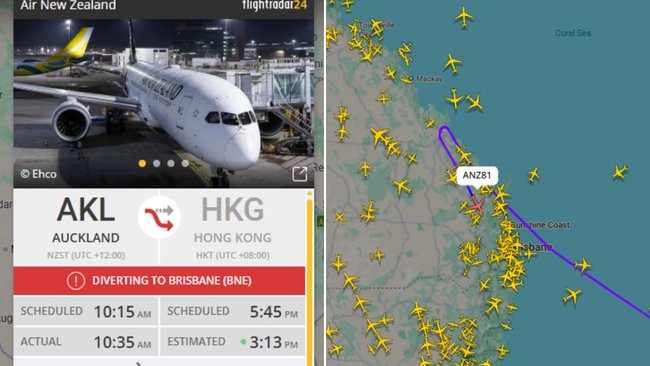 The Air New Zealand flight turned around near Rockhampton and made its way to Brisbane.