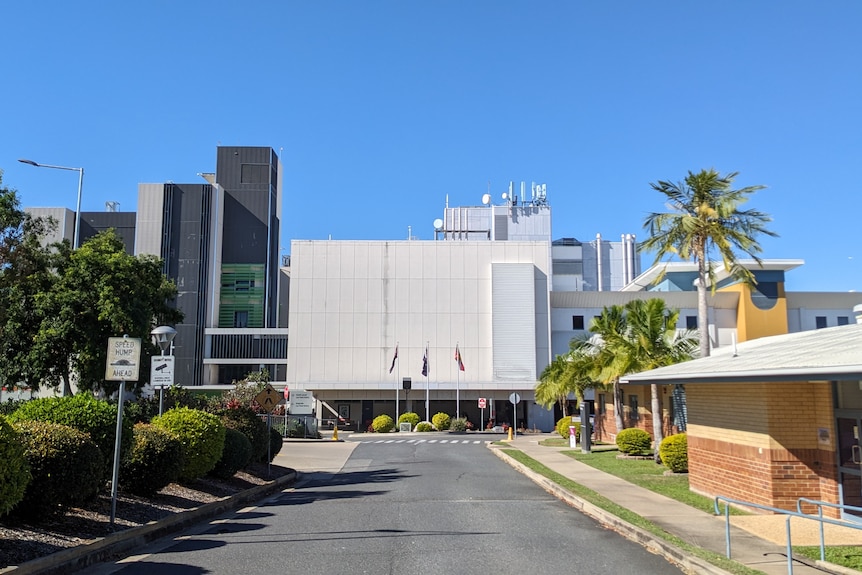 A street landscape outside a regional hospital.