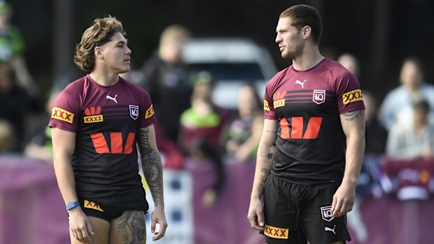Reece Walsh and Kalyn Ponga in Maroons camp ahead of State of Origin III in 2024.