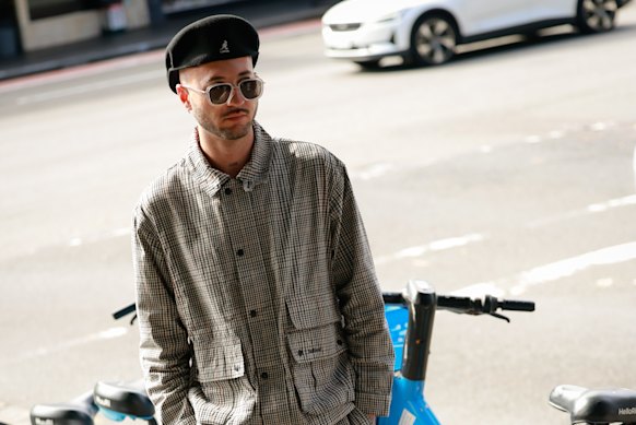 A guest at the Jordan Gogos show at Australian Fashion Week in Sydney wearing a Kangol beret on May 14.
