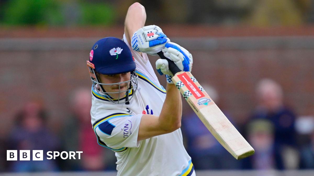 James Wharton plays an off drive for Yorkshire against Somerset.