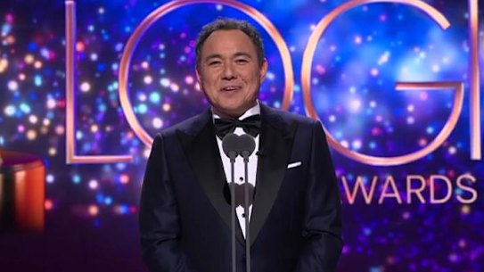 Sam Pang on stage during the 2025 Logie Awards. He is not returning to host them again this year.