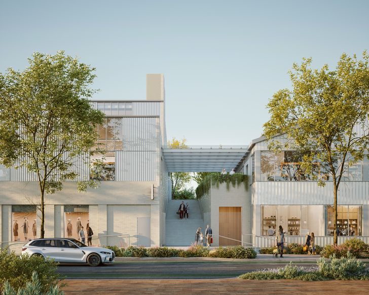 The scheme includes a sustainability-focused “urban green school” and a 3,600-square-metre productive rooftop farm. Pictured: entry to the urban green school and rooftop farm.