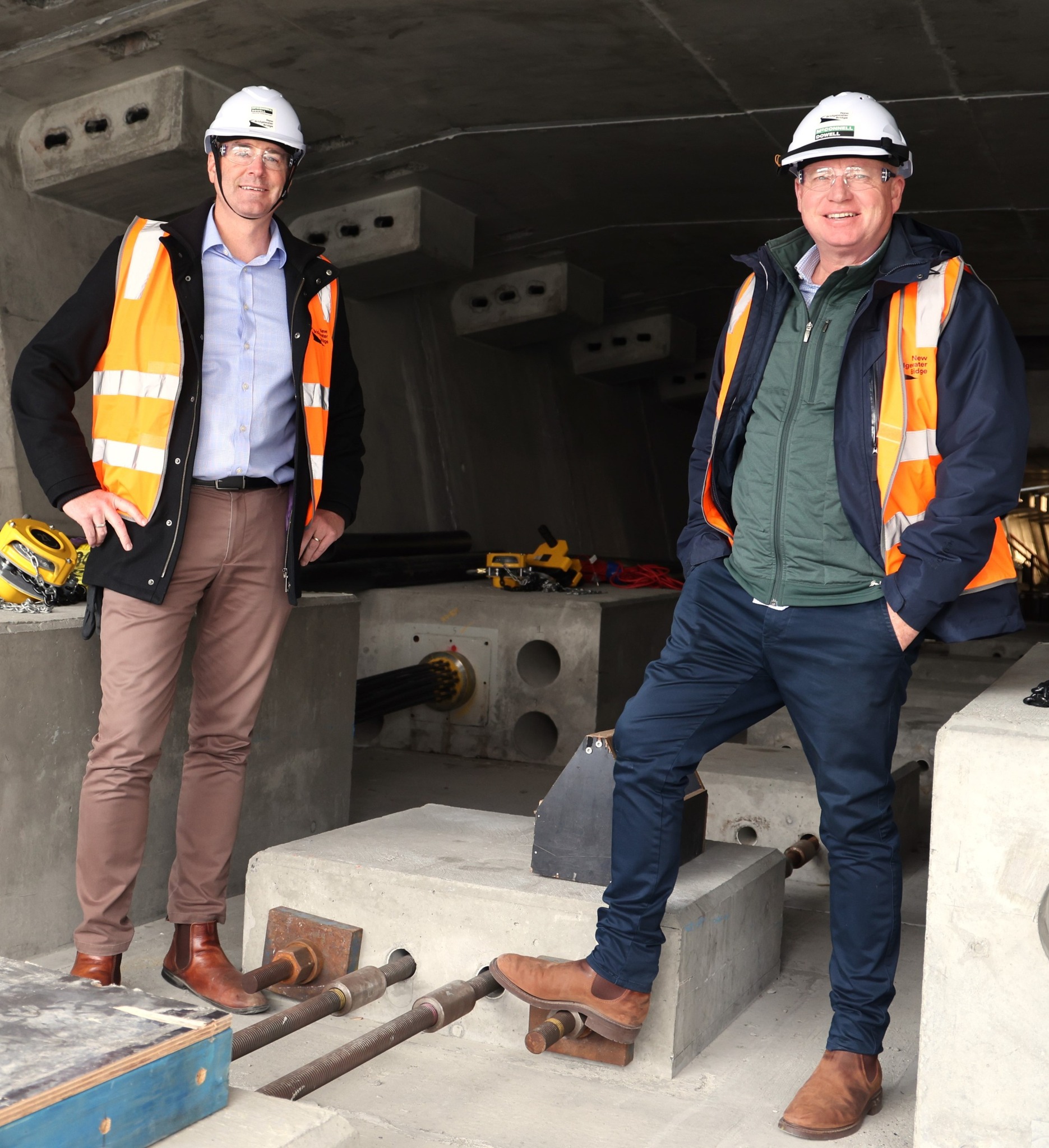 Jeremy Rockliff and Michael Ferguson at Bridgewater Bridge.
