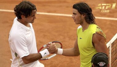 Roger Federer and Rafael Nadal following their five-hour epic in Rome in 2006.