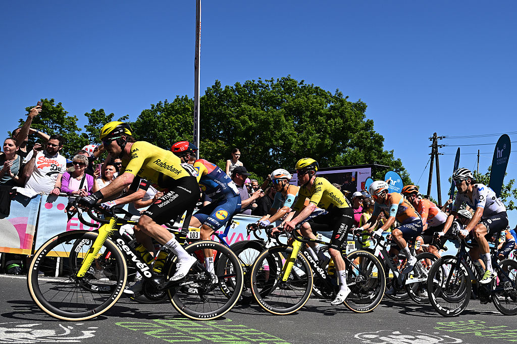 FRANKFURT AM MAIN, GERMANY - MAY 01: (L-R) Owain Doull of Great Britain and Ben Tulett of Great Britain and Team Visma | Lease a Bike compete during the 63rd Eschborn-Frankfurt 2026 a 211.4km one day race from Eschborn to Frankfurt am Main / #UCIWT / on May 01, 2026 in Frankfurt am Main, Germany. (Photo by Christian Kaspar-Bartke/Getty Images)
