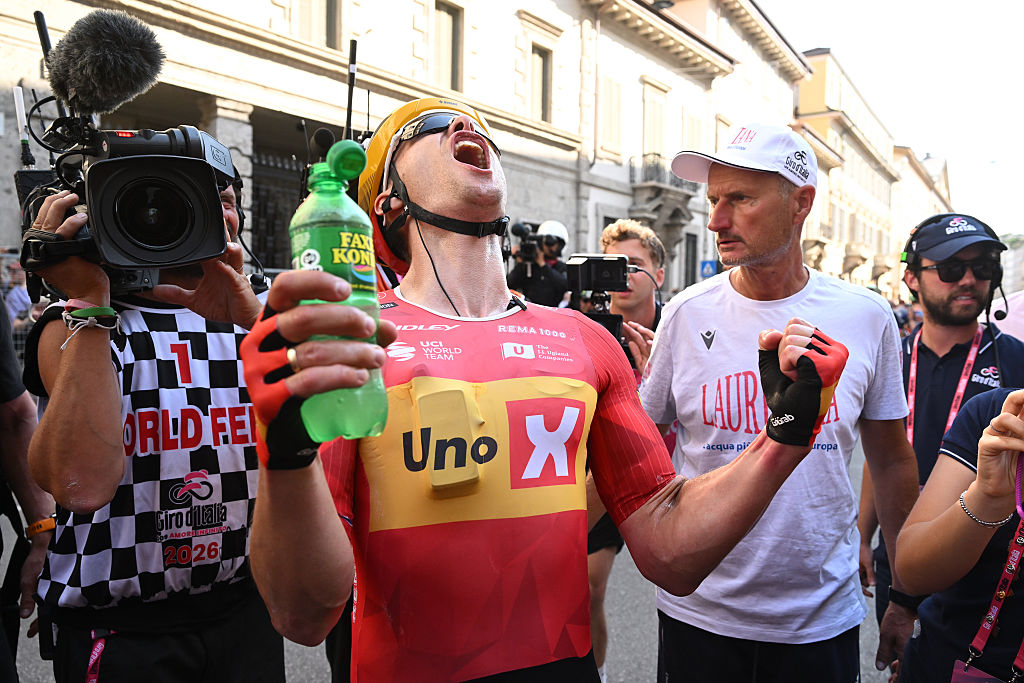 2026 Giro d'Italia stage 15: Fredrik Dversnes celebrates the win
