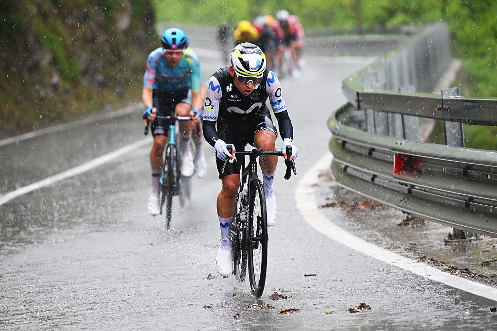 Einer Rubio of Colombia and Team Movistar competes in the breakaway while it is raining heavily during the 109th Giro d'Italia