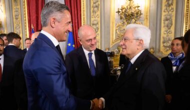 ATP Chairman Andrea Gaudenzi and Italian Tennis and Padel Federation President Angelo Binaghi speak with Italian President Sergio Mattarella.