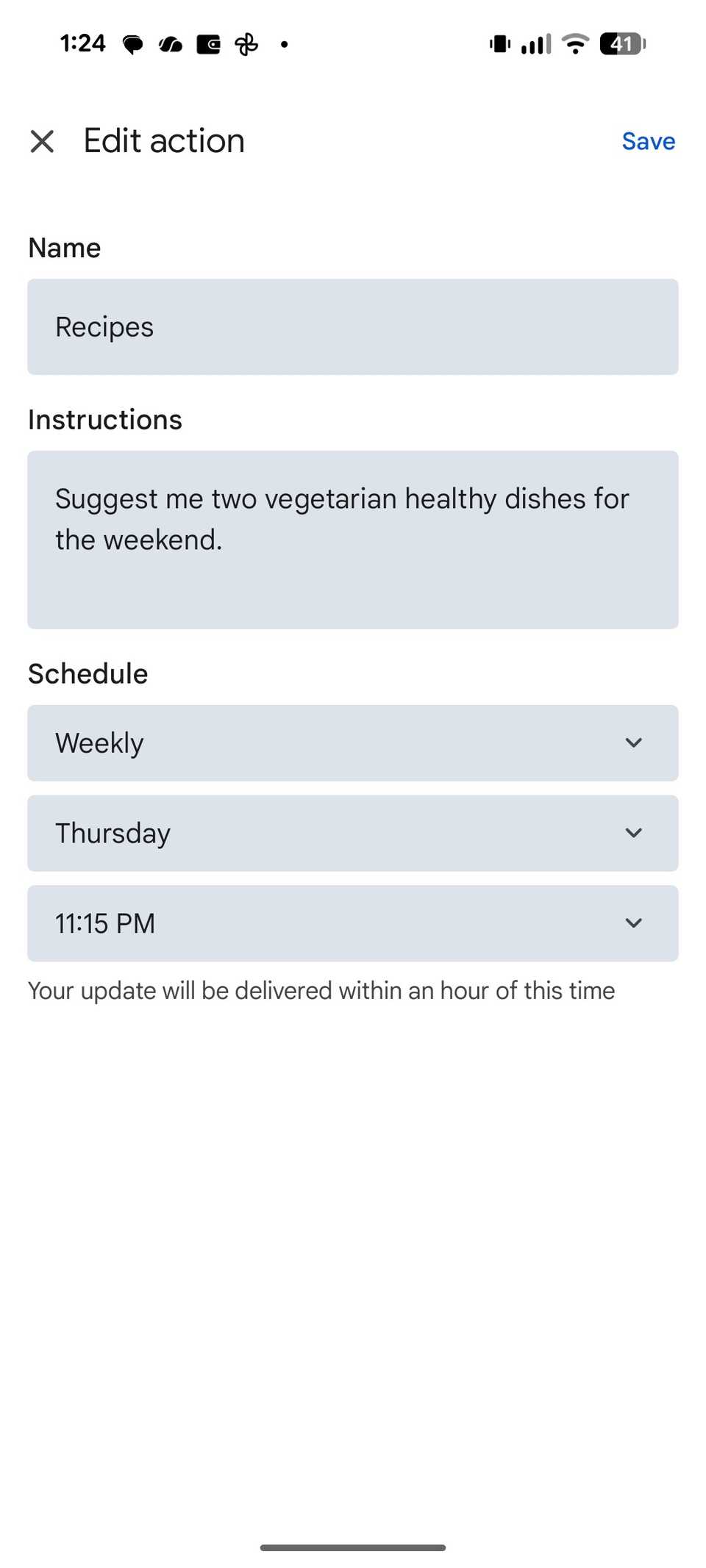 Recipes scheduled action