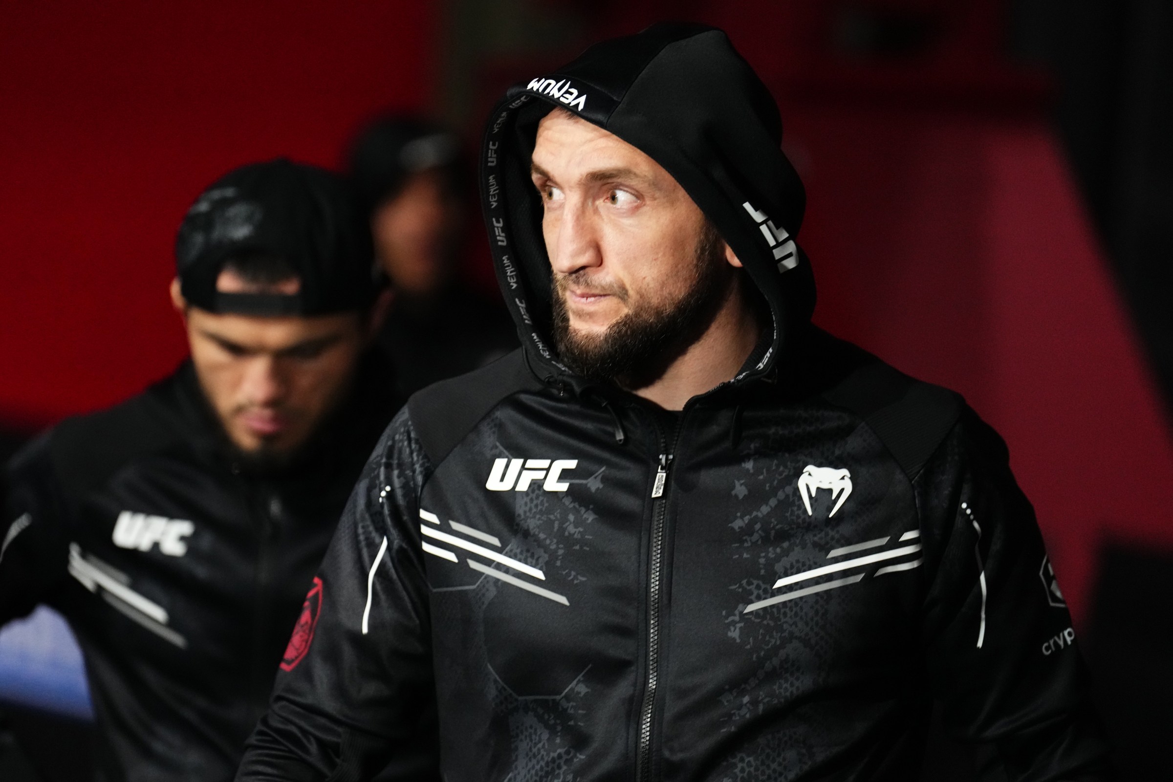 LAS VEGAS, NEVADA - FEBRUARY 03: Muslim Salikhov of Russia prepares to face Randy Brown of Jamaica in a welterweight fight during the UFC Fight Night event at UFC APEX on February 03, 2024 in Las Vegas, Nevada. (Photo by Chris Unger/Zuffa LLC via Getty Images)