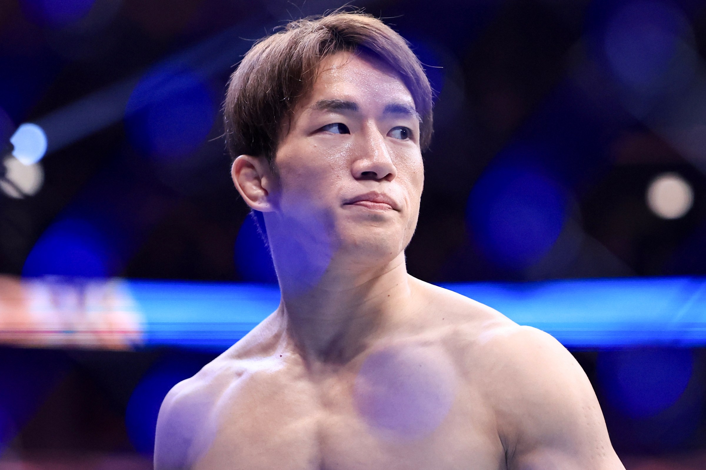 CHICAGO, ILLINOIS - AUGUST 16: Kai Asakura of Japan looks on prior to his flyweight bout during UFC 319 at the United Center on August 16, 2025 in Chicago, Illinois. (Photo by Geoff Stellfox/Getty Images)