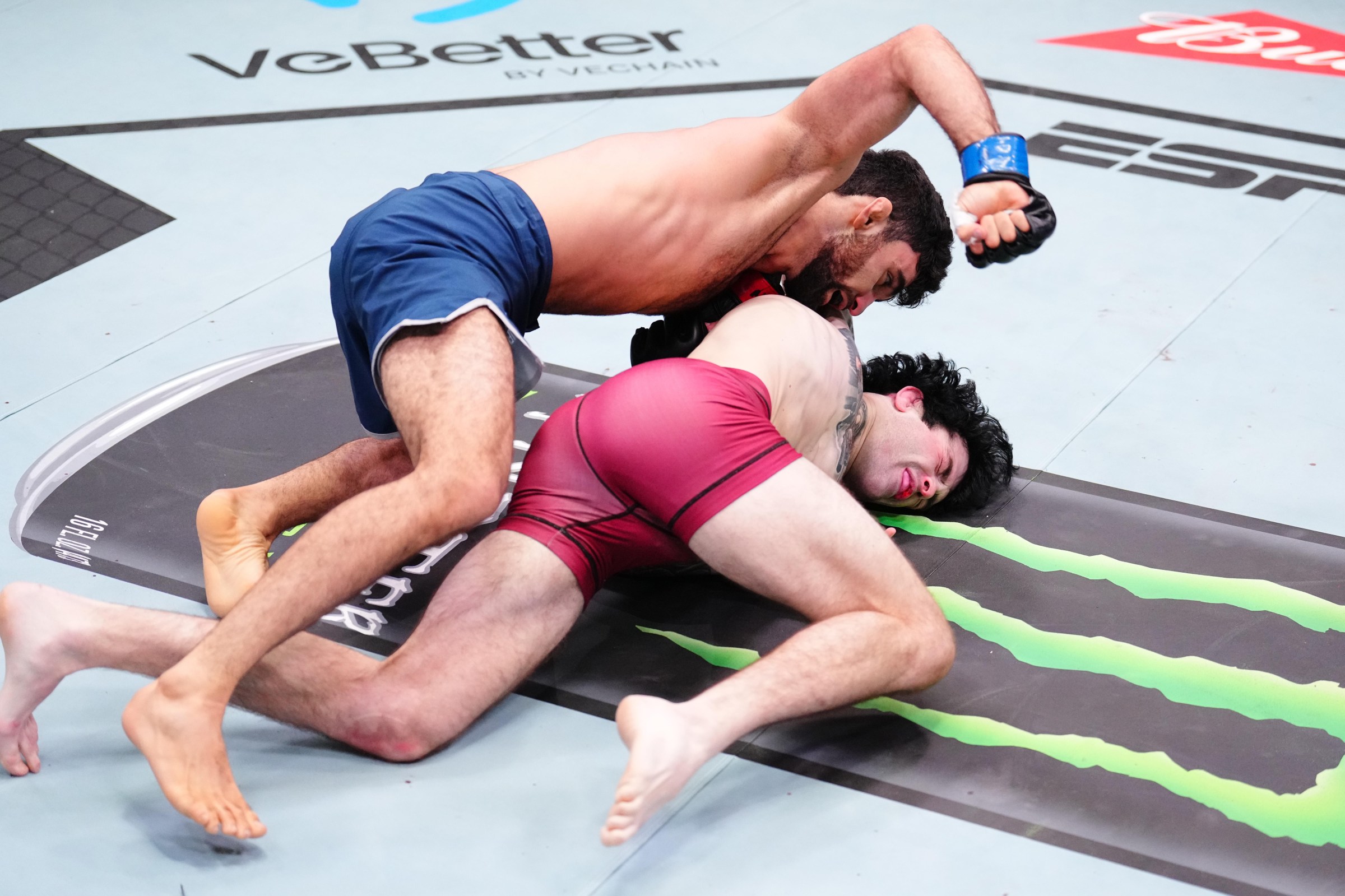 LAS VEGAS, NEVADA - SEPTEMBER 02: (L-R) David Mgoyan of Russia punches Tommy McMillen in a featherweight fight during Dana White’s Contender Series season nine, week four at UFC APEX on September 02, 2025 in Las Vegas, Nevada. (Photo by Chris Unger/Zuffa LLC)