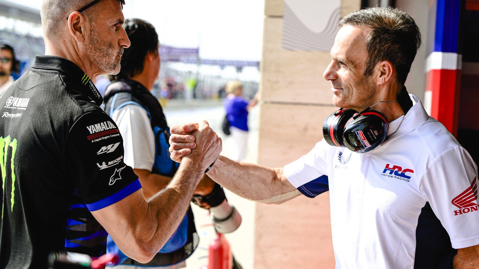 Alberto Puig (HRC) and Massimo Meregalli (Monster Yamaha).