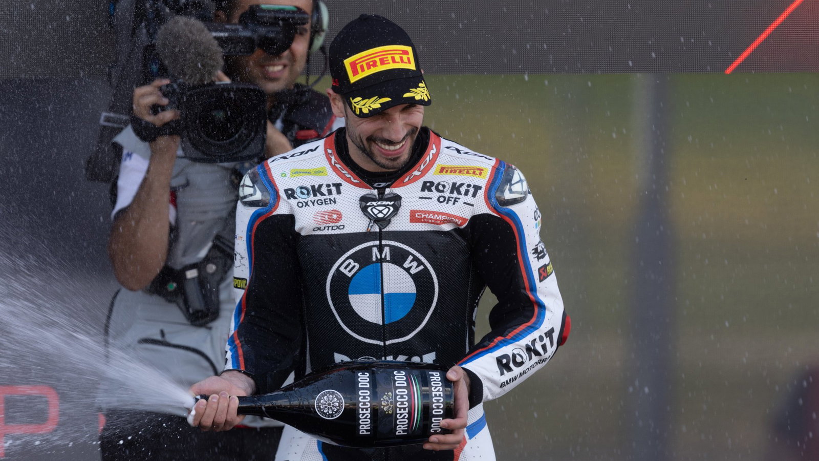 Miguel Oliveira, 2026 Hungarian WorldSBK, podium. Credit: Gold and Goose.