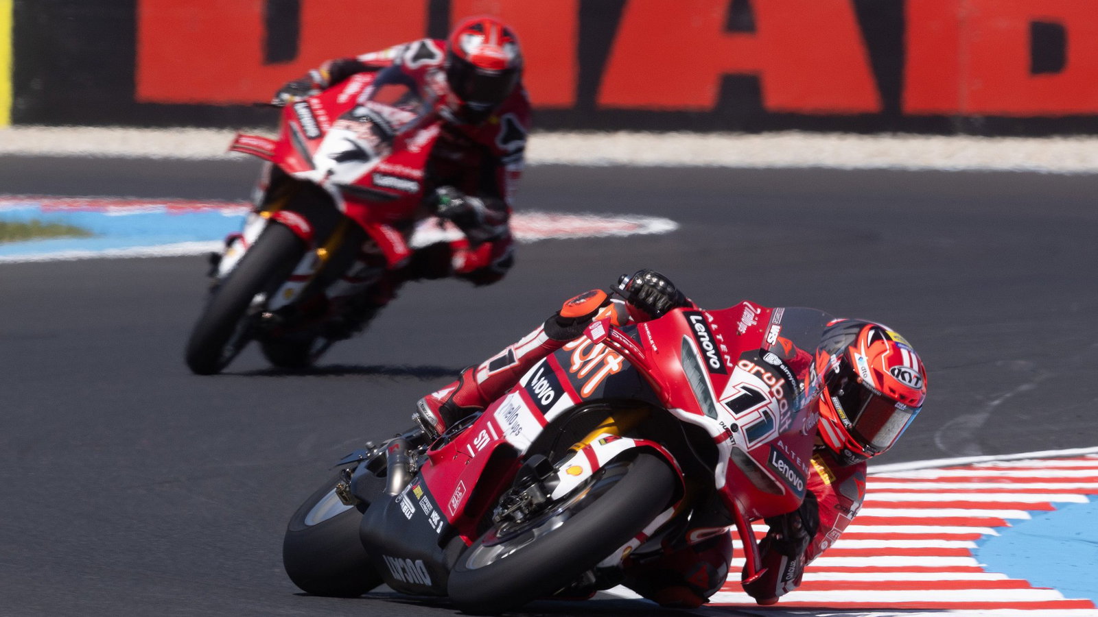 Nicolo Bulega leads Iker Lecuona, 2026 Hungarian WorldSBK. Credit: Gold and Goose.