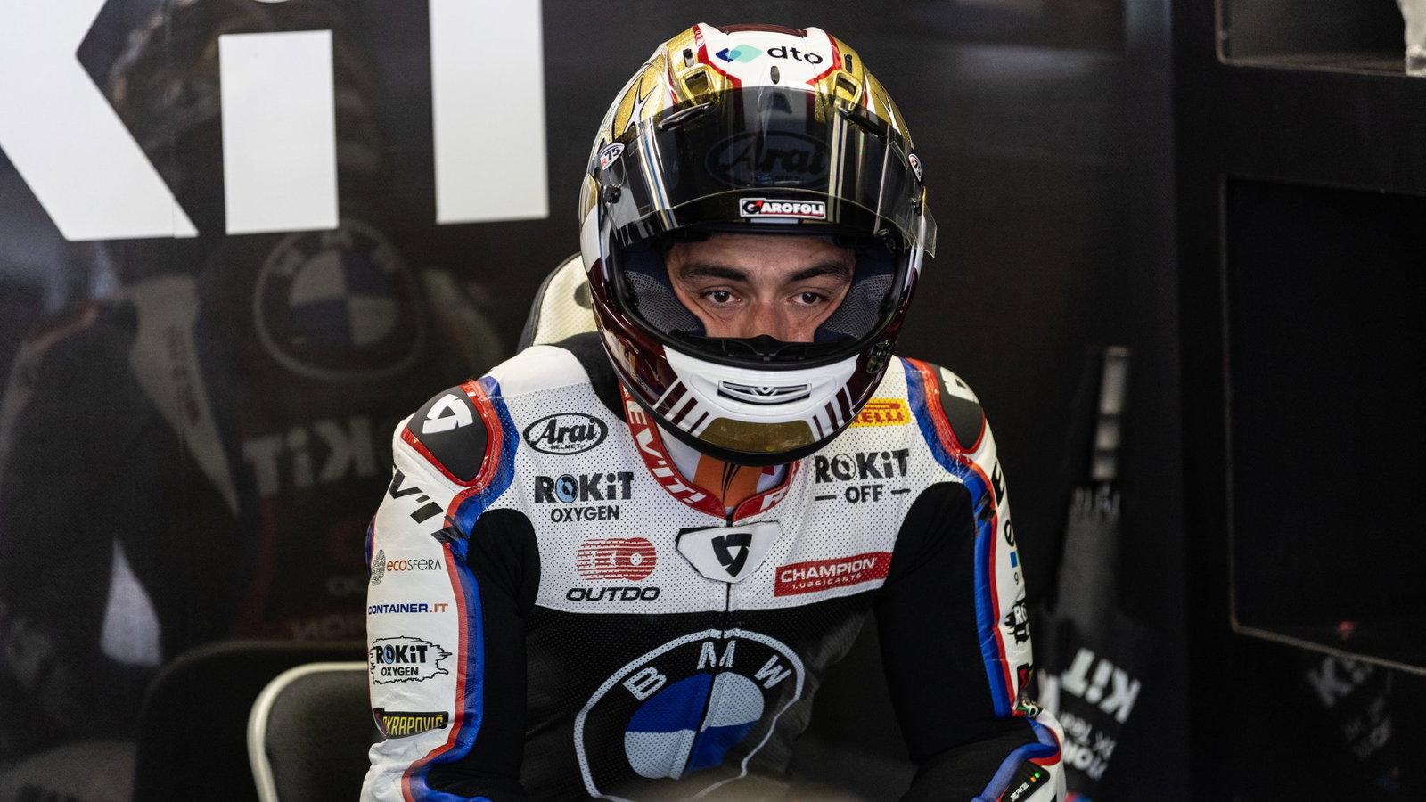 Danilo Petrucci, 2026 Czech WorldSBK, pit box. Credit: Gold and Goose.