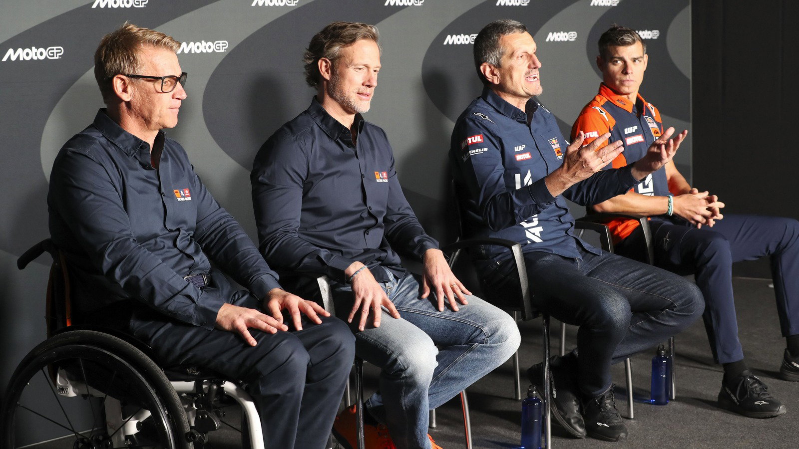 Pit Beirer (left) during announcement of new KTM-Tech3 MotoGP deal.