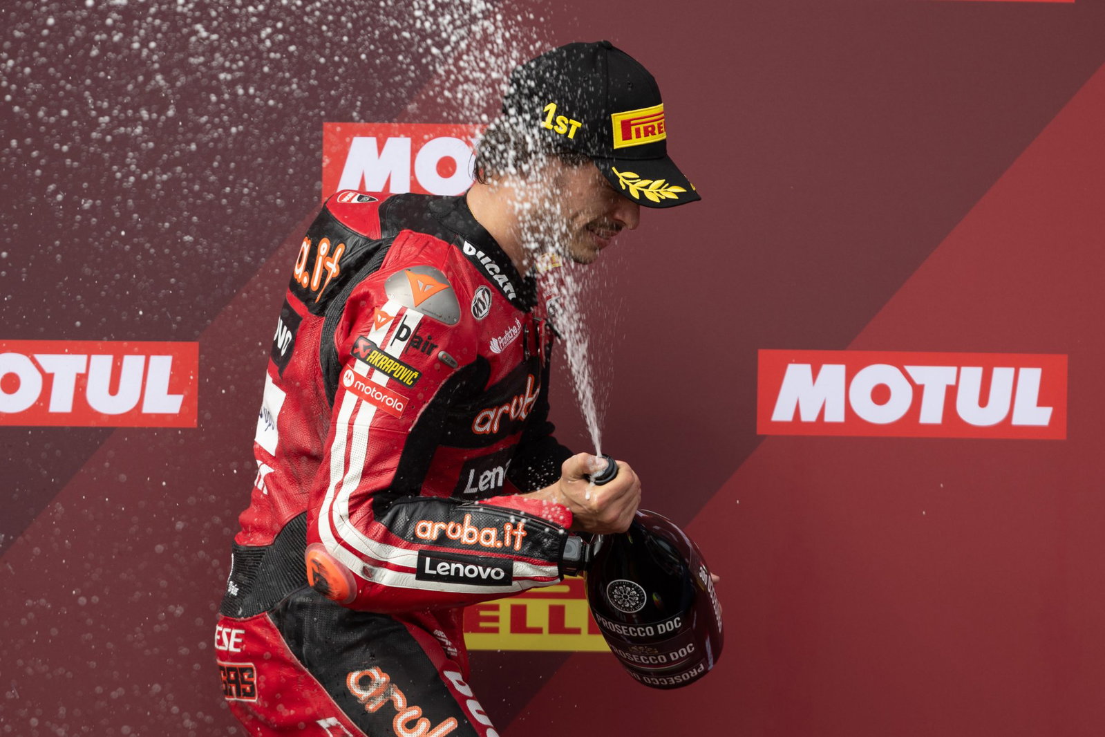 Nicolo Bulega, 2026 Czech WorldSBK, podium. Credit: Gold and Goose.