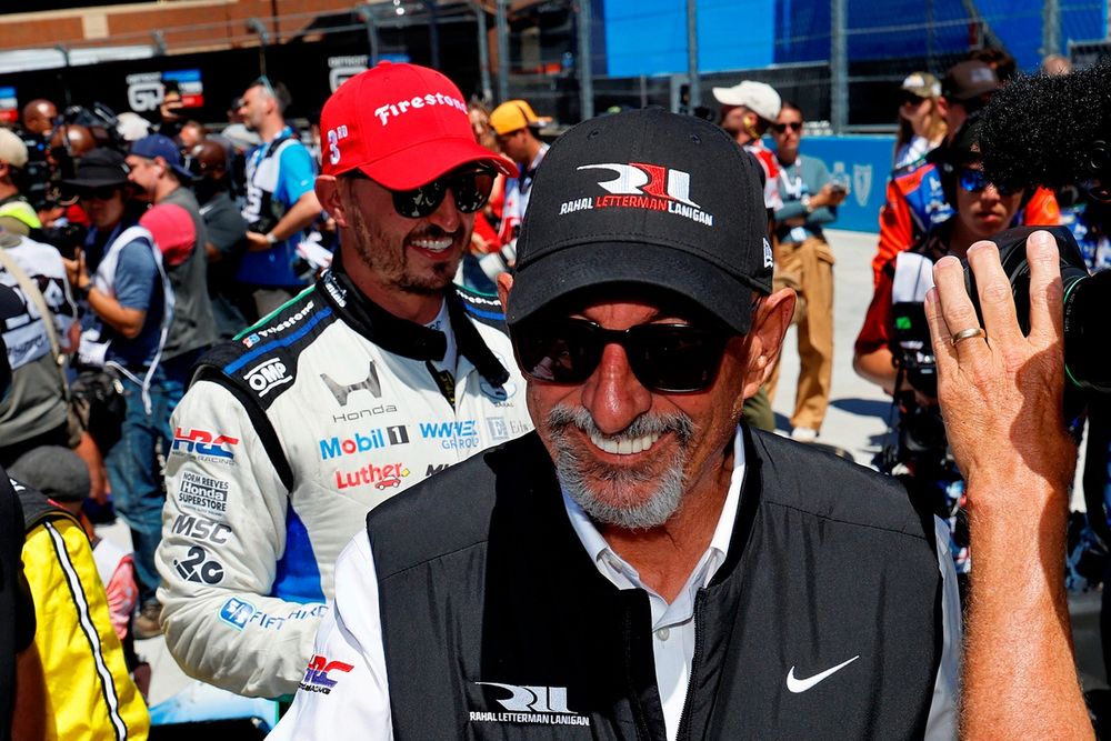 Graham Rahal and Bobby Rahal, Rahal Letterman Lanigan Racing, celebrating after the 2026 Detroit GP