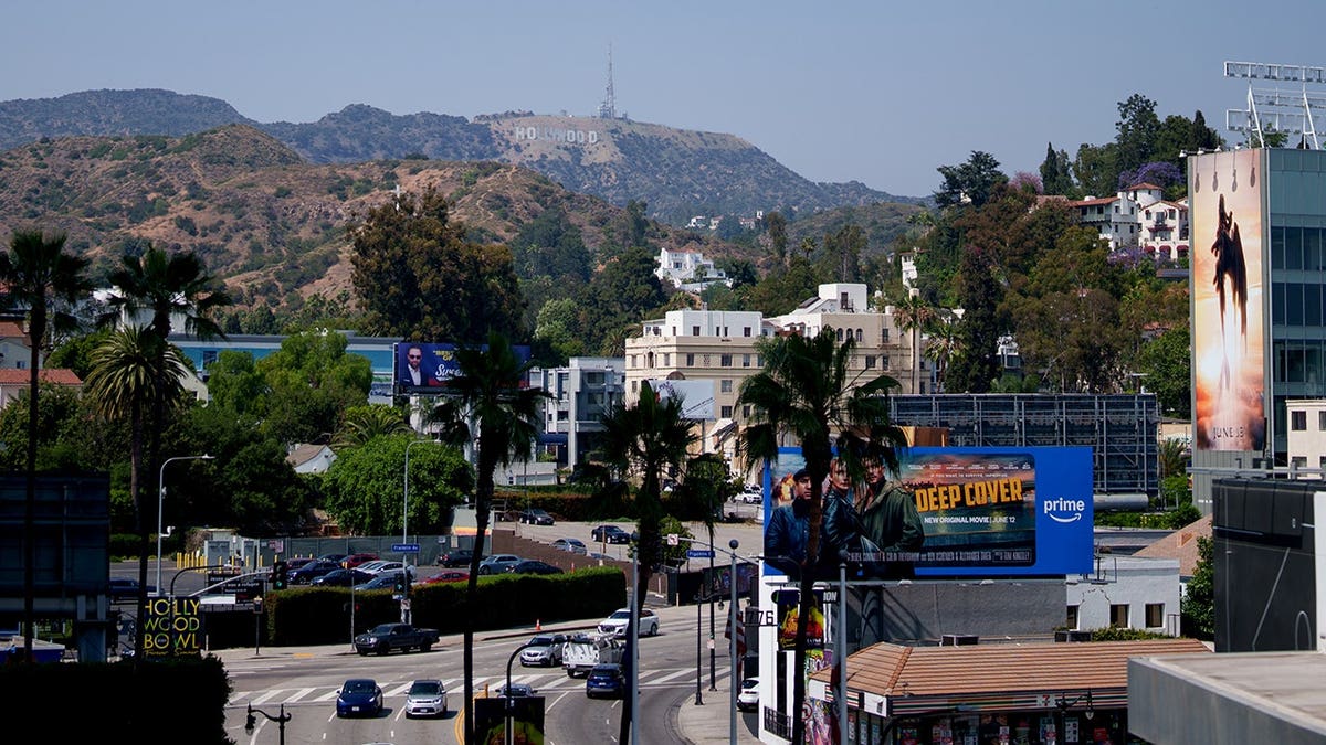 The Hollywood sign standing on a hillside in Los Angeles, California.