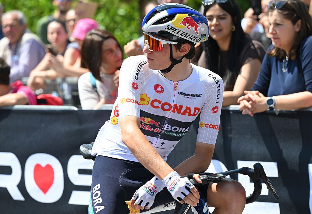 Giulio Pellizzari of Italy and Team Red Bull - BORA - hansgrohe at start of Stage 11 a 195km stage from Porcari to Chiavari / (Photo by Dario Belingheri/Getty Image)