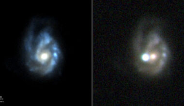 The superluminous supernova SN 2017egm was discovered by ESA’Gaia mission on May 23, 2017; it exploded in a massive barred spiral galaxy known as NGC 3191, shown on the left before the eruption; the image at right, taken on July 1, 2017, shows the supernova outshining the entire galaxy. Image credit: SDSS / PS1 / NOT+ALFSOC / Bose et al.