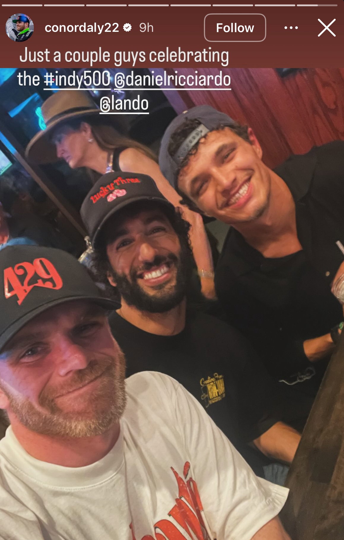 Norris hung out with Ricciardo and Daly