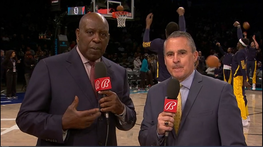 Quinn Buckner and Chris Denari on a Pacers' broadcast in 2024.