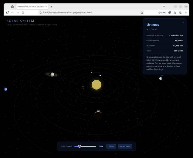 Working with Cline, Qwen3.6-27B managed to one shot an interactive solar system web app. Working with Cline, Qwen3.6-27B managed to one shot an interactive solar system web app.
