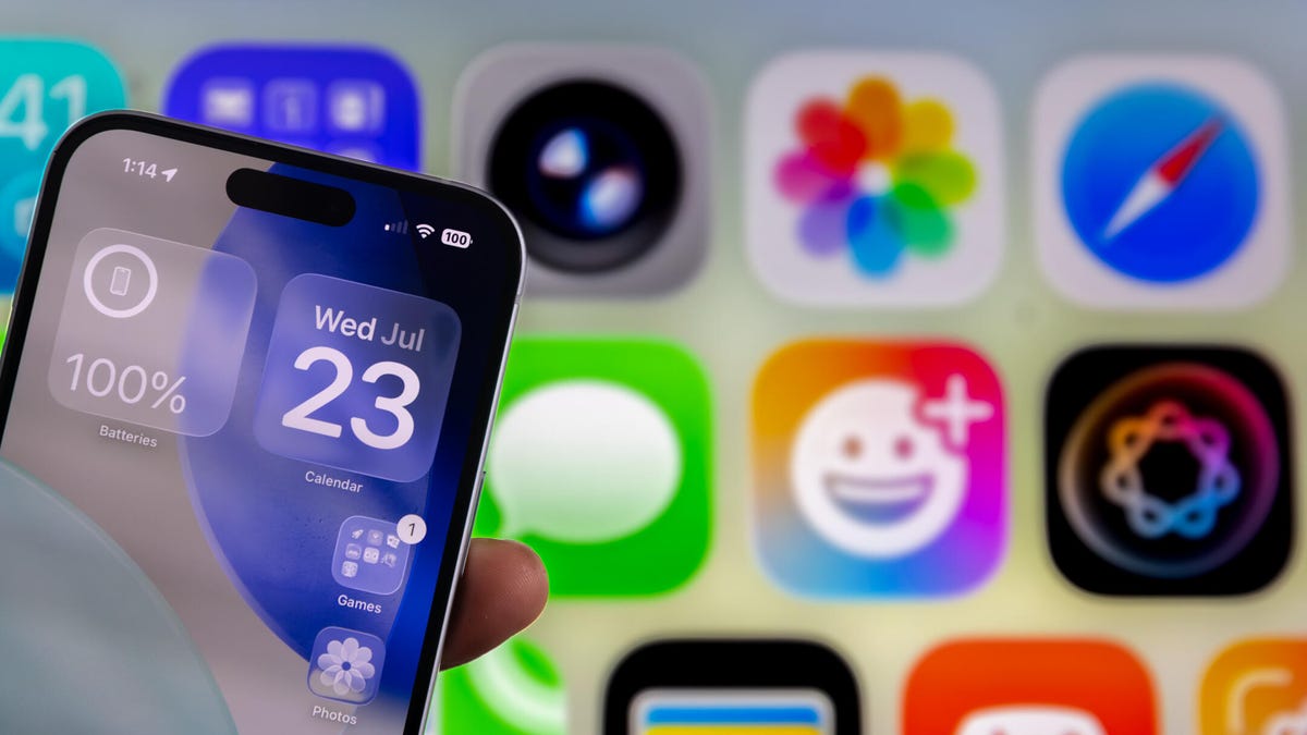 An iPhone with clear icons in front of a background of multiple app icons.