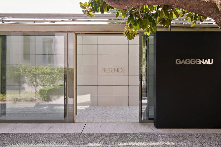 Entrance to Gaggenau's Presence installation at Villa Necchi Campiglio during Milan design week