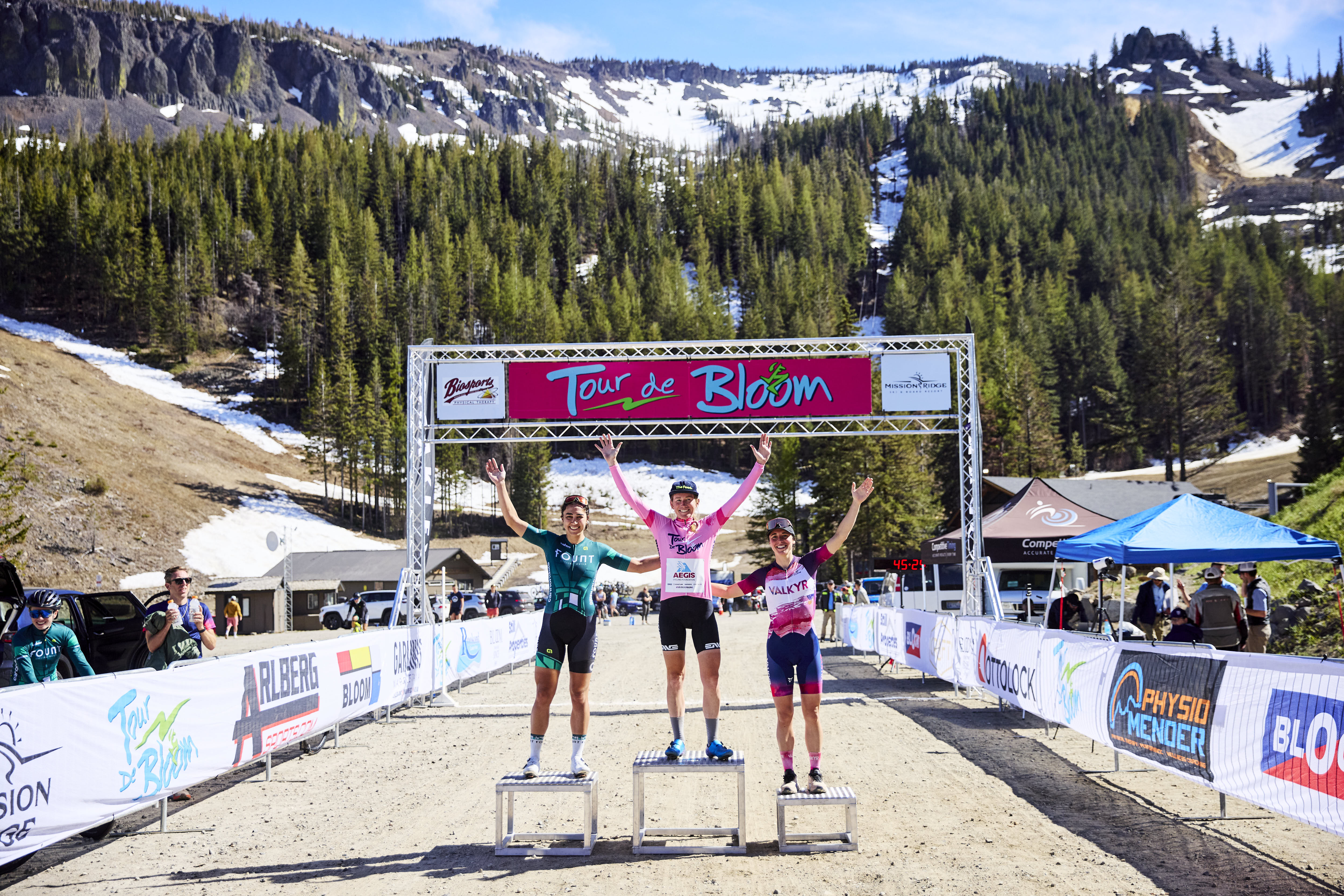 2025 GC podium for women (L to R): Alia Shafi in second, winner Lauren Stephens and Paula Gil in third