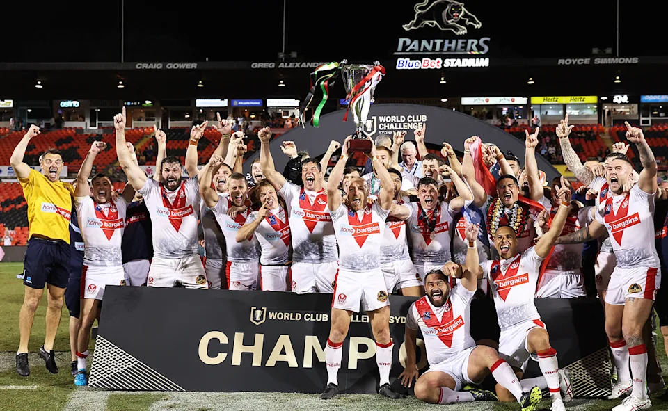 Konrad Hurrell, pictured here after helping St Helens beat Penrith in the 2023 World Club Challenge.